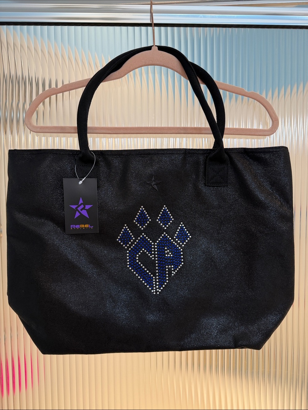 Cheer Athletics Black Tote with Blue Crystal Paw Accent